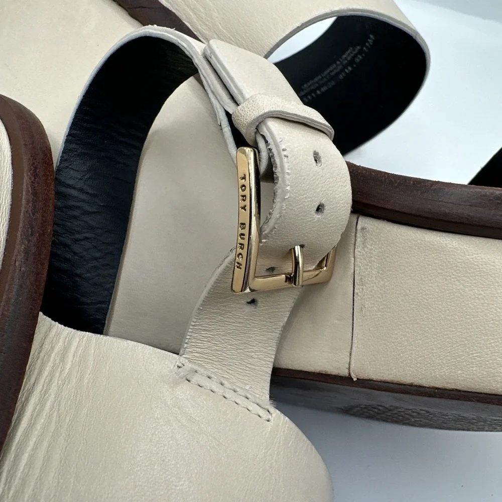 Tory Burch Lexington 110MM Ivory Leather Platform Wedge Sandals Size 11